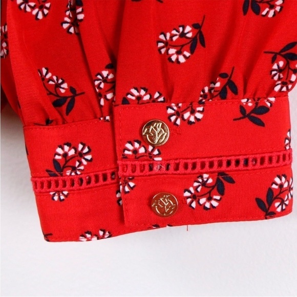 Draper James Red  Floral Tie Neck Top Sz S NWOT - Picture 6 of 8